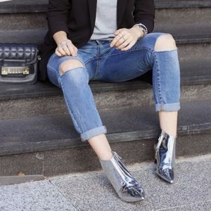 ZARA silver metallic mirror booties